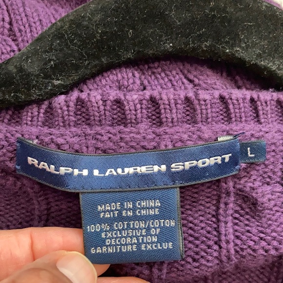 Polo Ralph Lauren Purple Cable V Neck Sweater L - Picture 8 of 11